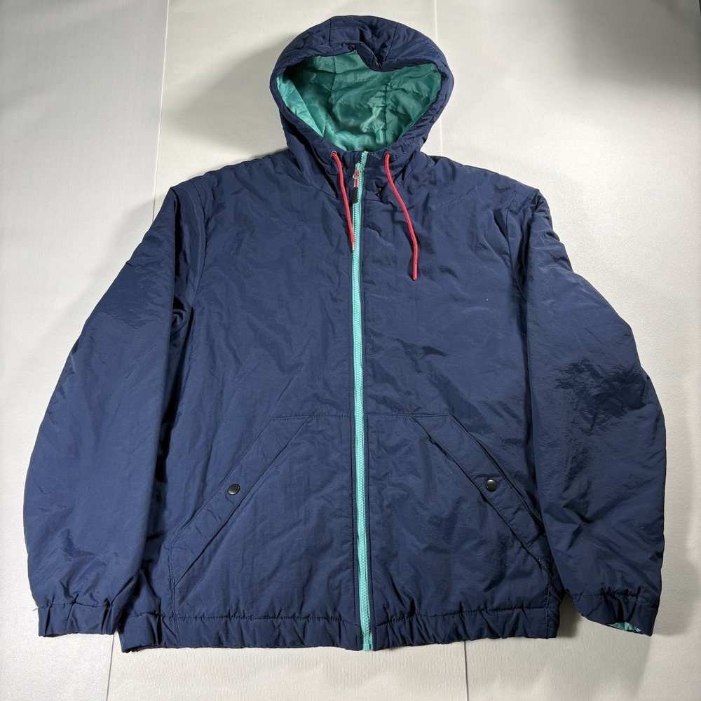H&M L.O.G.G. Hooded Puffer Jacket Mens XL Navy Blue Full Zip Insulated Winter
